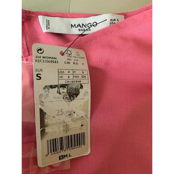 Mango Pink Blouse Chiffon Top Long Sleeves Size 8 - Picture 5 of 6